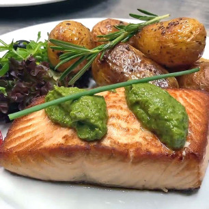 Baked Irish salmon with potatoes collection and delivery